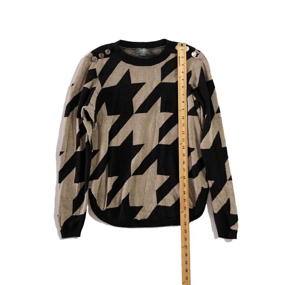 Belle By Belldini Womens Size XL Houndstooth Gold Button Shoulder Trim Sweater - Picture 2 of 8
